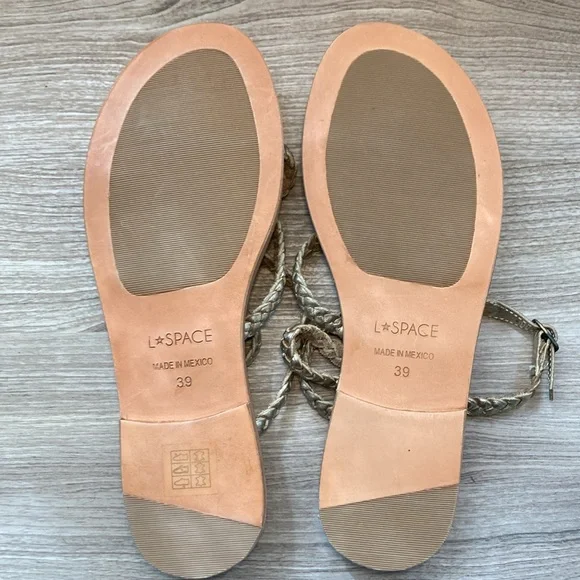 L*Space Hermosa braided sandals gold leather 39/9 - Picture 5 of 15